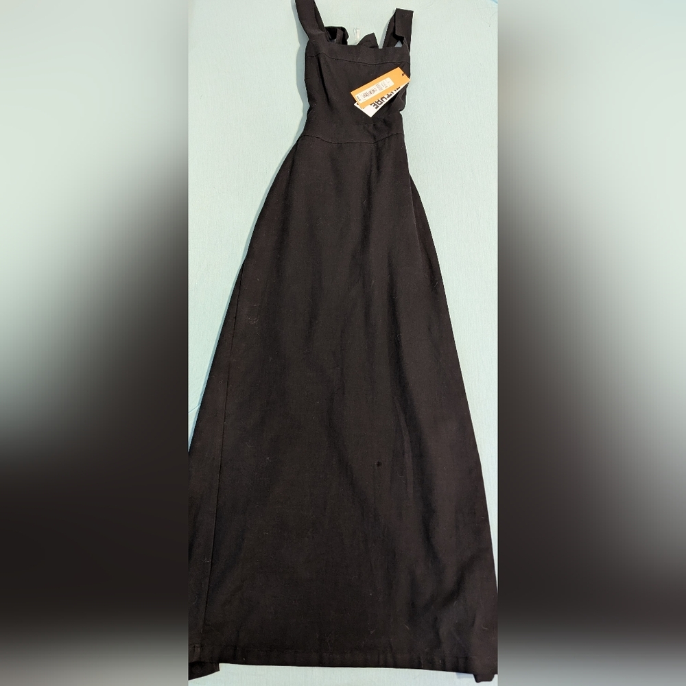 Future Collective Maxi Dress Black Linen With Bow